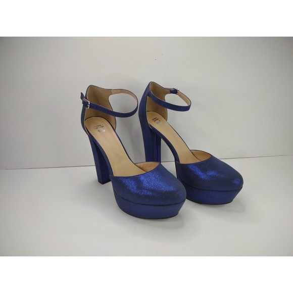 IT'S FASHION Sz 8 PEACOAT PUMP Blue Metallic Chunky 5" HEELS - Picture 1 of 13